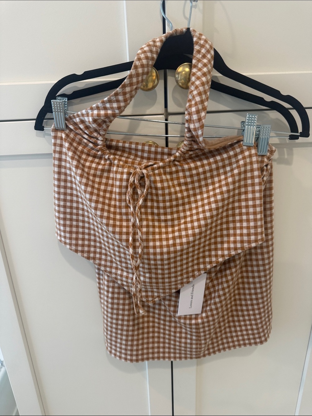 Lovers + Friends Brown Gingham Skirt Set